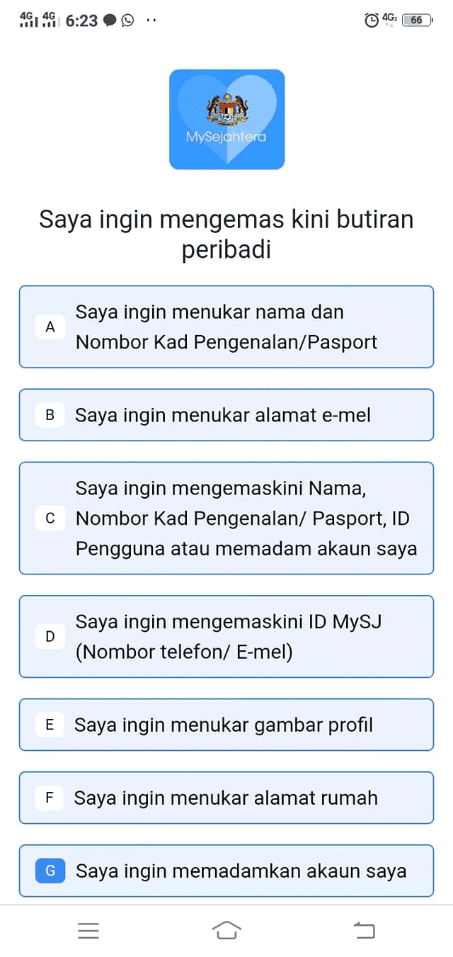 Padam akaun mysejahtera lama3