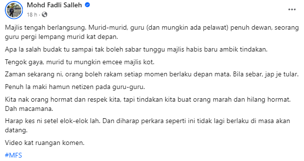 Fadli salleh | cikgu didakwa lepuk kepala tendang murid di perhimpunan kini disiasat | trending oh Media | oh Media Fadli salleh