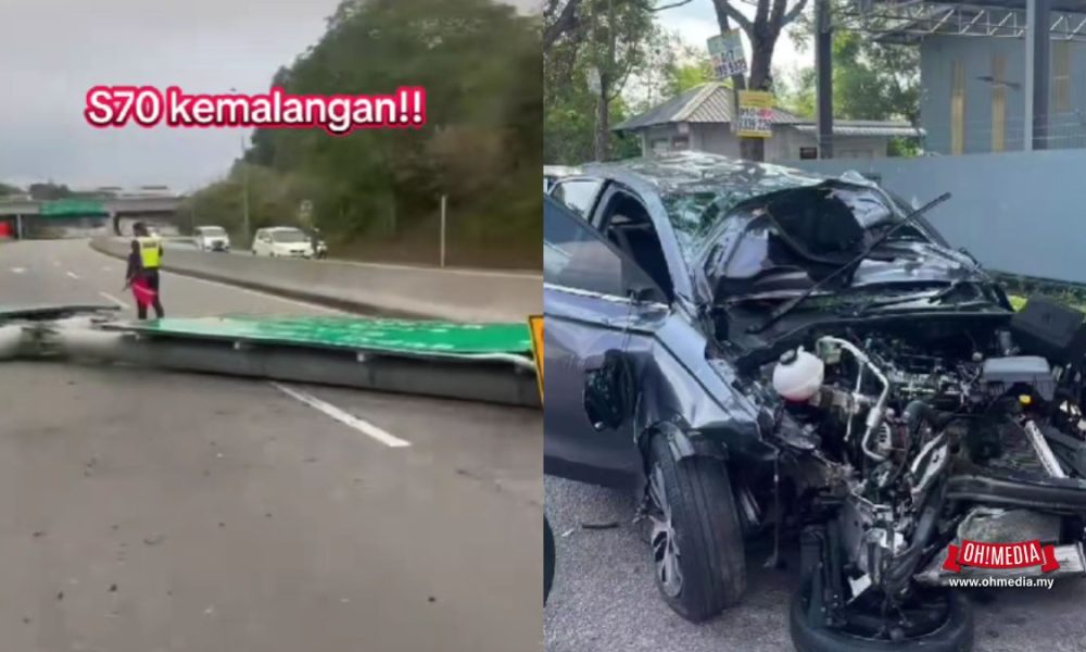 “Keras Betul Body S70” – Kereta Langgar Papan Tanda Sampai Tumbang, Pemandu Hanya Luka Kecil | Oh! Media