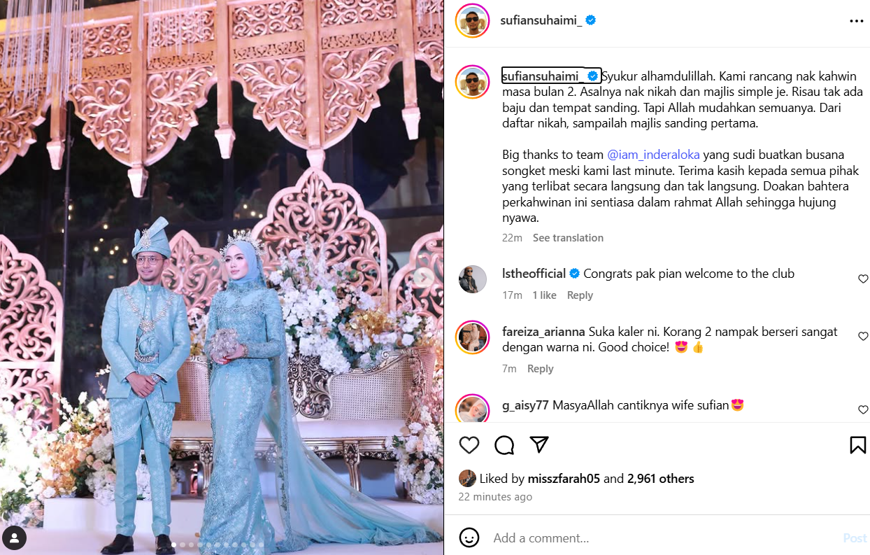 Sufian Suhaimi Rancang Nikah Bulan 2, Syukur Majlis Tetap Jadi Meski Last Minute