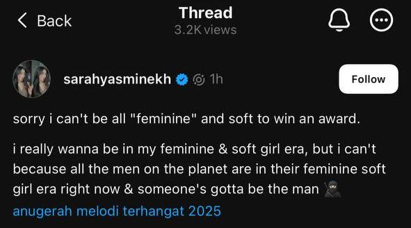 Amt | menang feminine award tapi tak feminine sangat pun ytjt sarah yasmine bersuara | oh Media Amt