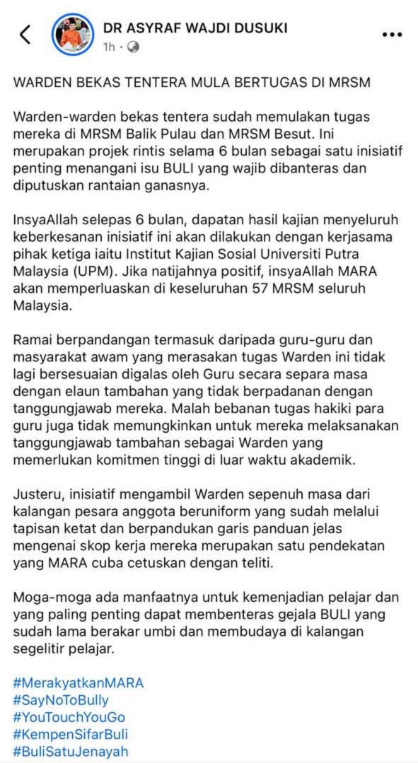 Warden Bekas Tentera Mula Bertugas Di MRSM, Netizen ‘Kecut’ Tengok Lengan Berotot