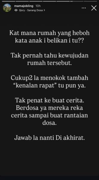 “Cukuplah Menokok Tambah ‘Kenalan Rapat’ Tu Ya” – Ibu Anna Jobling Nafi Anak Belikan Rumah