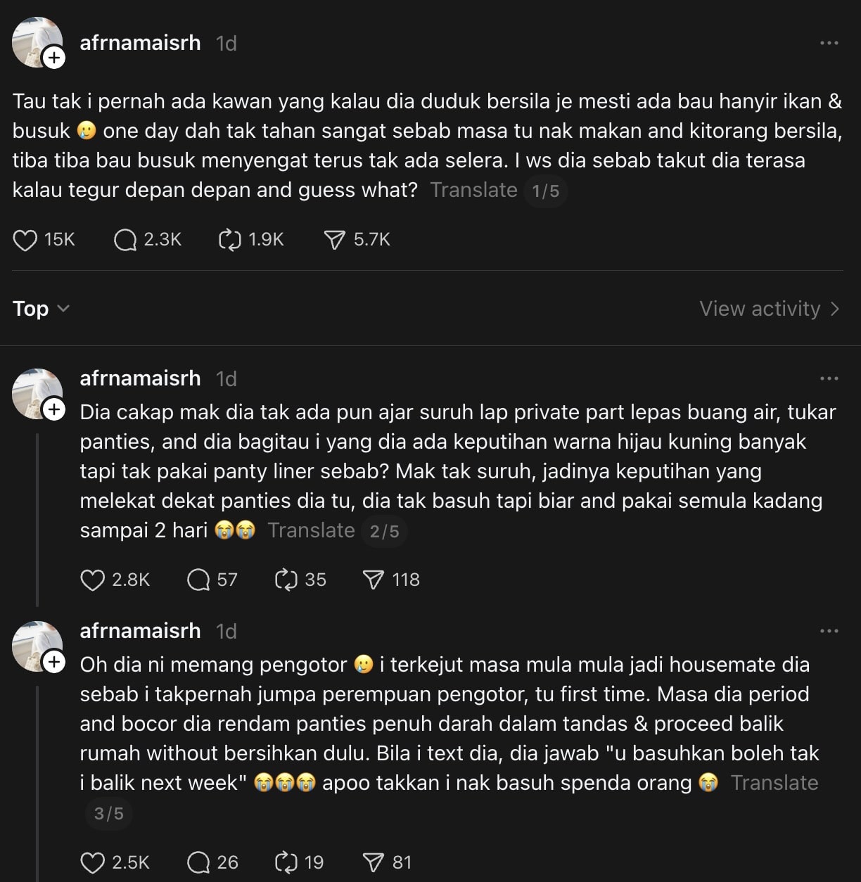 | kalau dia duduk bersila bau hanyir ikan  wanita dedah pengalaman hidup dengan housemate pengotor | oh Media Housemate