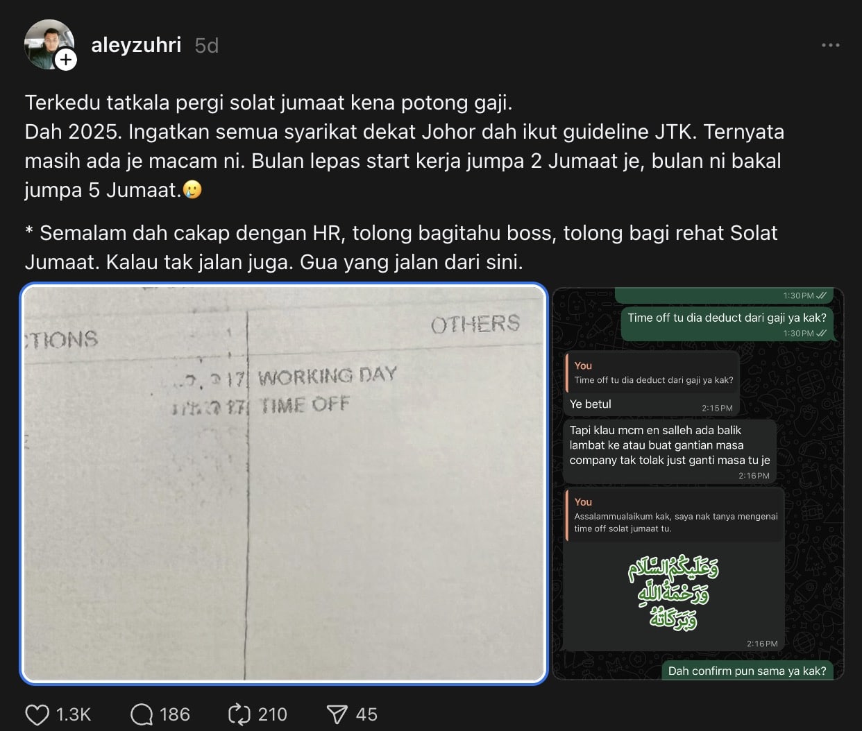 | pergi solat jumaat kena potong gaji lelaki terkejut syarikat di johor tak ikut panduan jtk | oh Media Solat Jumaat