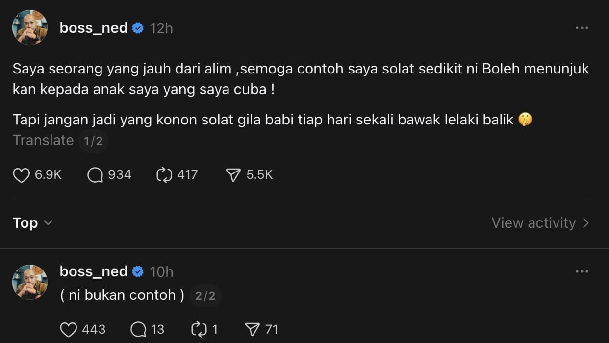 “Konon Solat Gila Babi Tiap Hari Sekali Bawa Lelaki Balik” – Boss Ned Tegur Individu Tunggang Agama