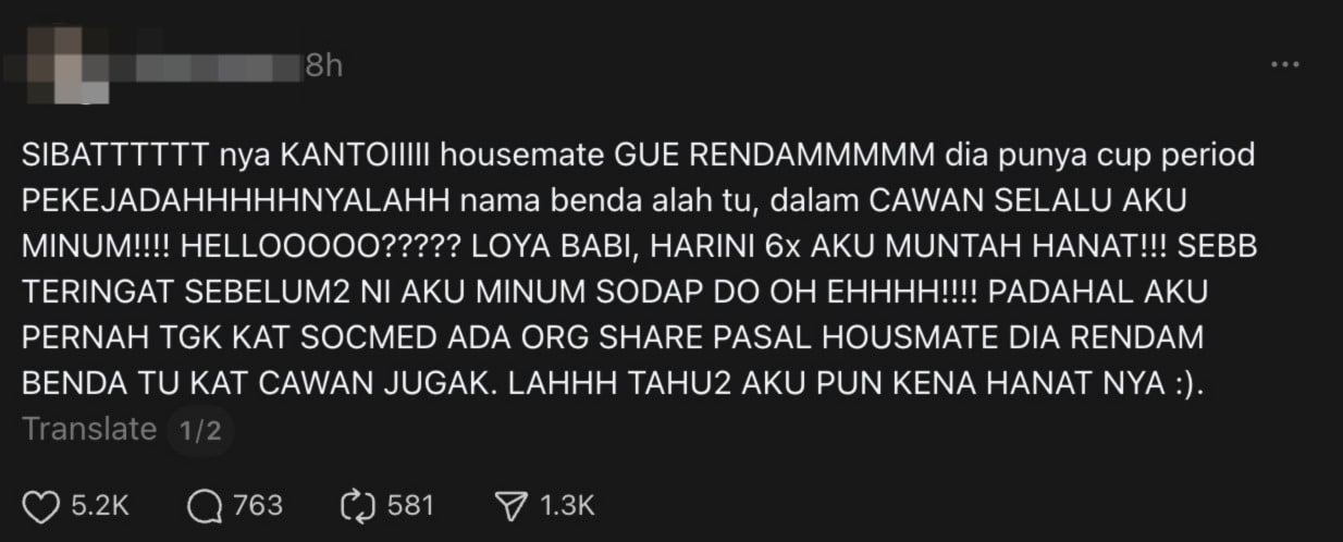 Menstual cup | sibatnya kantoi wanita loya tengok housemate rendam cup period dalam cawan minum | oh Media Cup Period