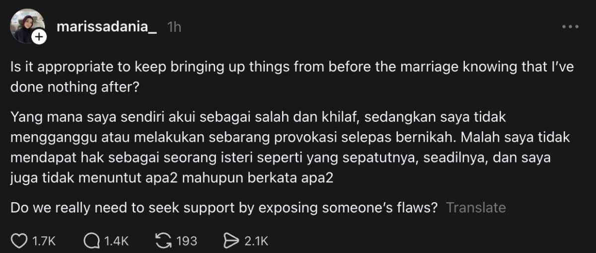 | saya tak dapat hak sebagai isteri seadilnya kisah lama diungkit kembali marissa dania bersuara | oh Media