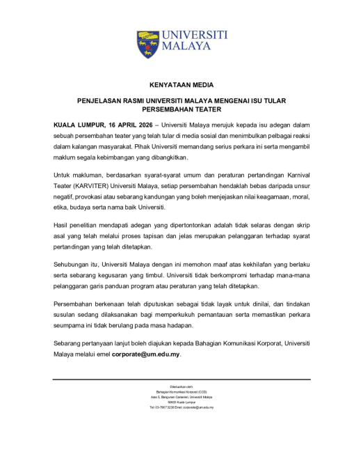 | teater soft p universiti malaya ambil tindakan tegas | oh Media