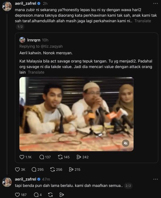 | kata perkahwinan tak sah anak kami tak sah taraf isu lama tular semula aeril zafrel pilih memaafkan | oh Media