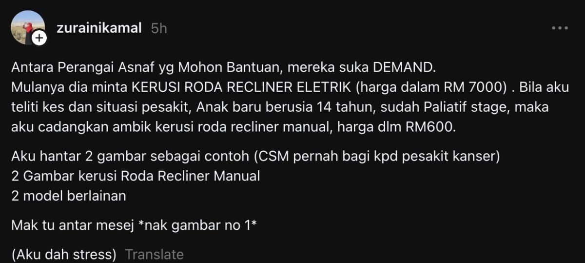 | aktivis dedah perangai asnaf mohon bantuan ada demand kerusi roda harga rm7000 | oh Media