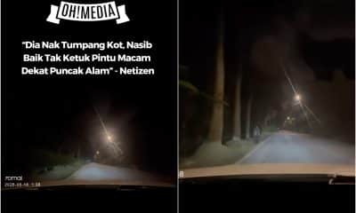 Collage: left panel shows OH!MEDIA logo and Indonesian quote on dark background; right panel view from a car at night along a tree-lined road.