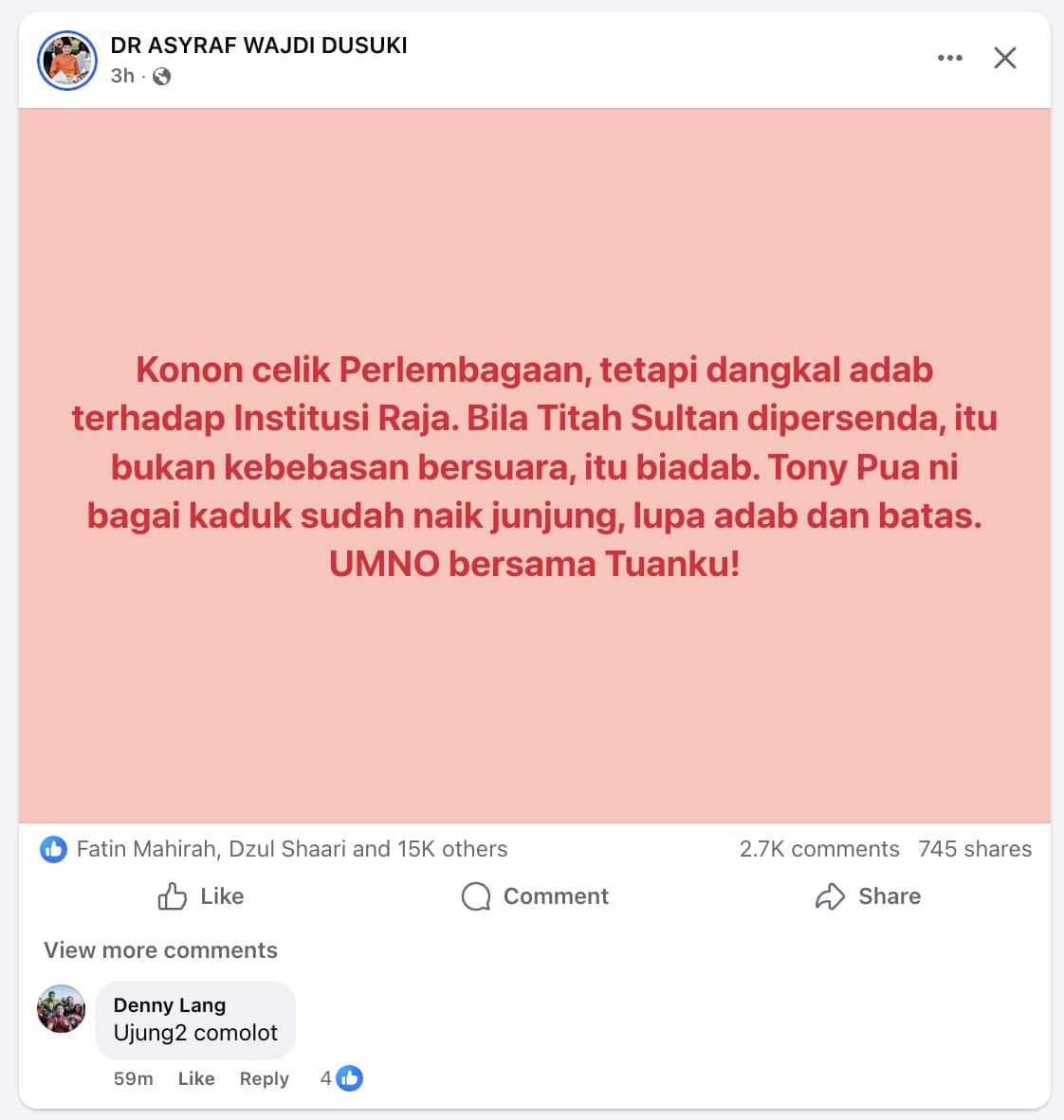 | tony pua ni bagai kaduk sudah naik junjung lupa adab dan batas dr asyraf wajdi | oh Media asyraf wajdi