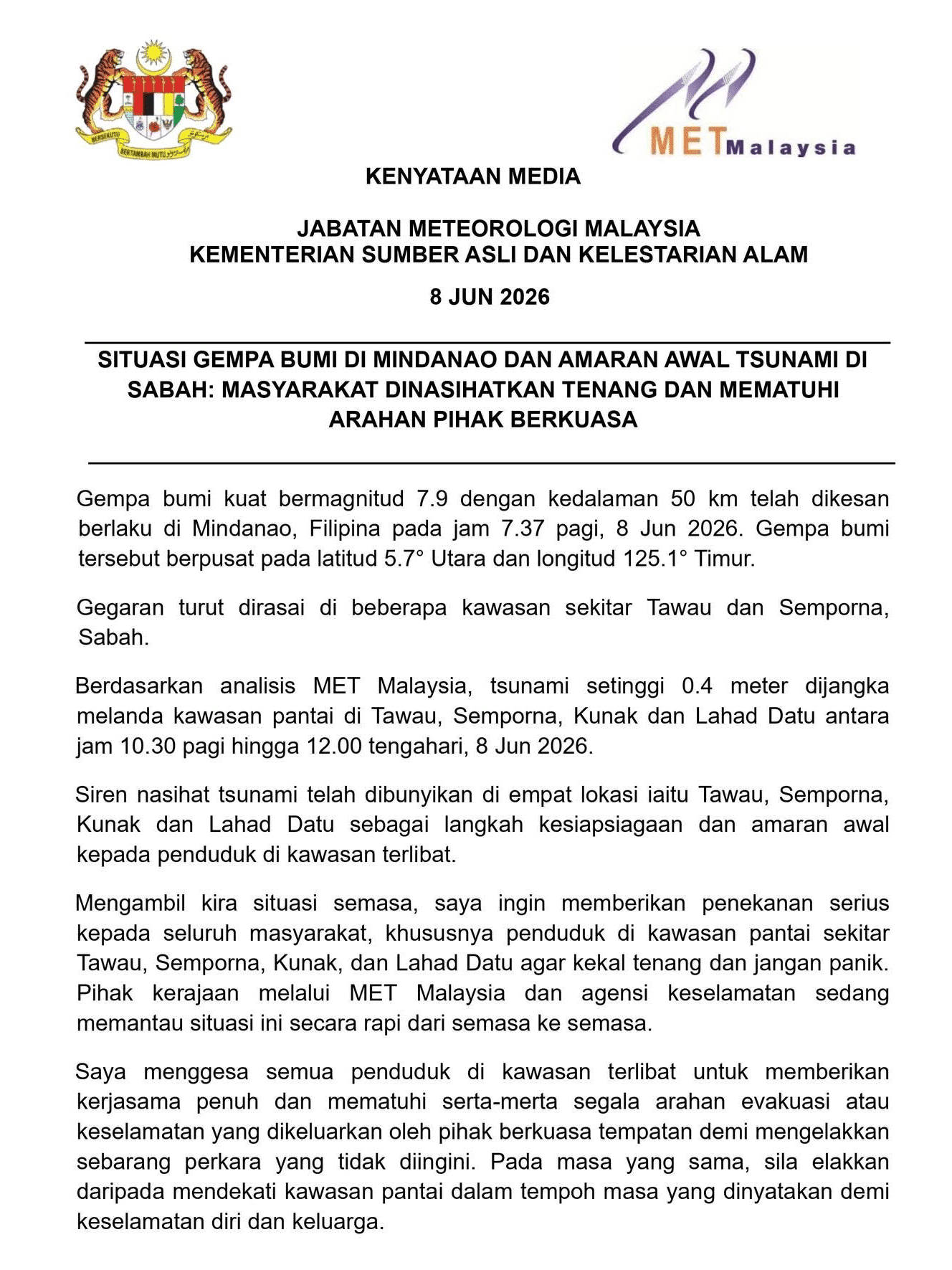 | tsunami 0 4 meter dijangka landa pantai sabah | oh Media