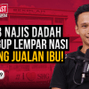 OH! Podcast thumbnail: host speaking into a mic on the right, bold Indonesian title about drug rumors and a mother's business, Episode 29, red backdrop