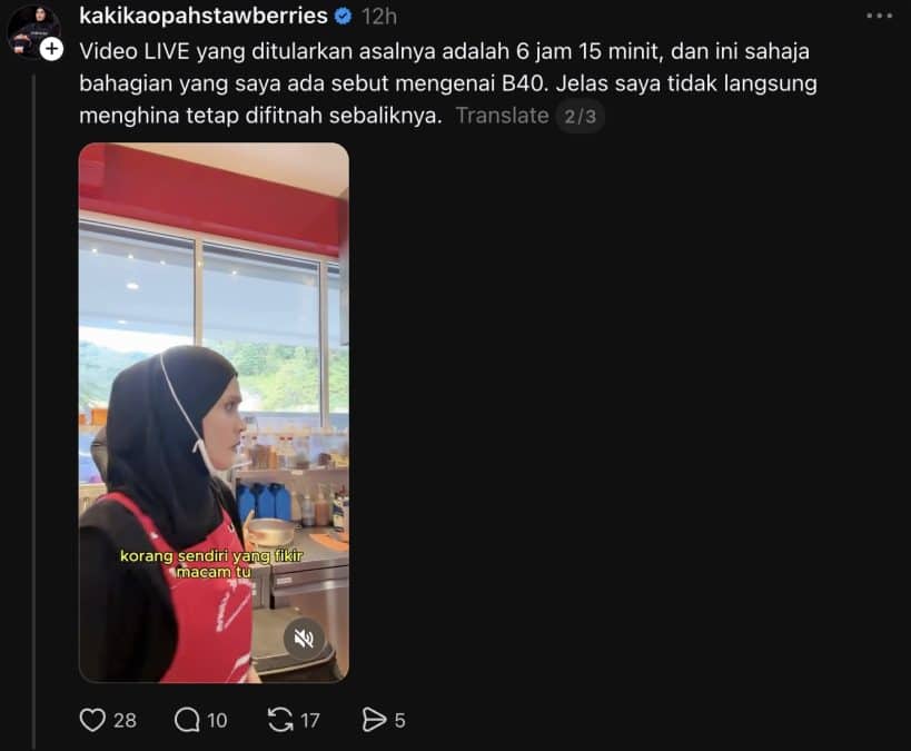| saya tak ada niat hina b40 opah strawberries mohon maaf dakwa rakaman tersebar telah dimanipulasi | oh Media cameron highlands