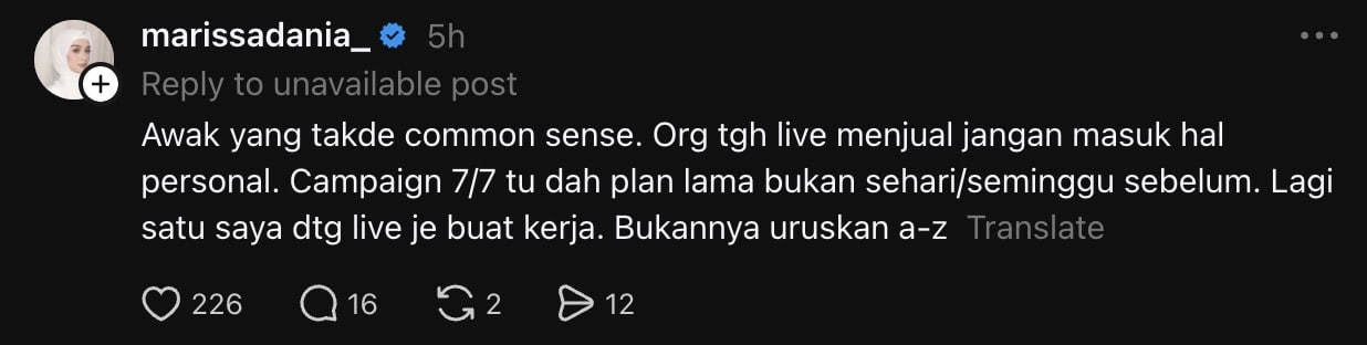 | marissa dania jawab isu buat live di akaun memey suhaiza tak support ibu kandung | oh Media marissa dania