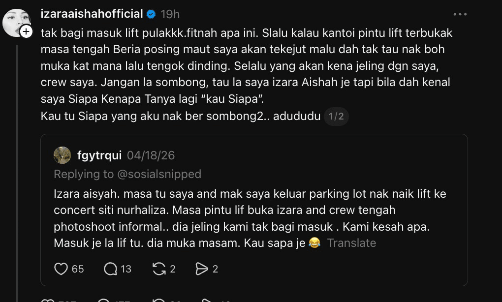 | izara aishah tampil jawab dakwaan sombong dalam lif | oh Media