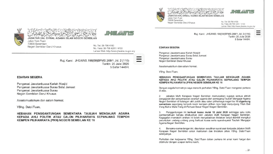 | tauliah mengajar agama calon prn negeri sembilan digantung sementara | oh Media PRN