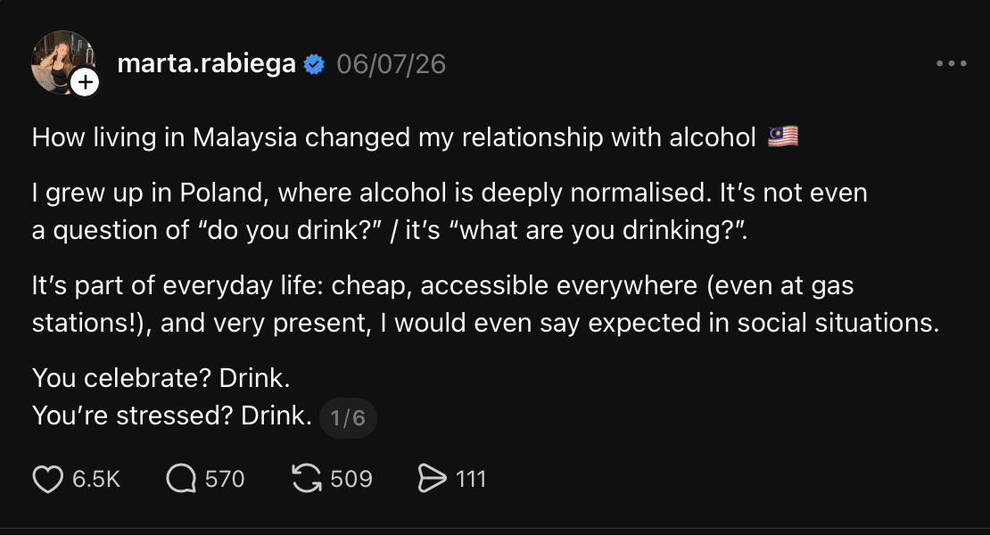 | wanita poland berterima kasih dekat malaysia jadi punca berhenti minum arak | oh Media