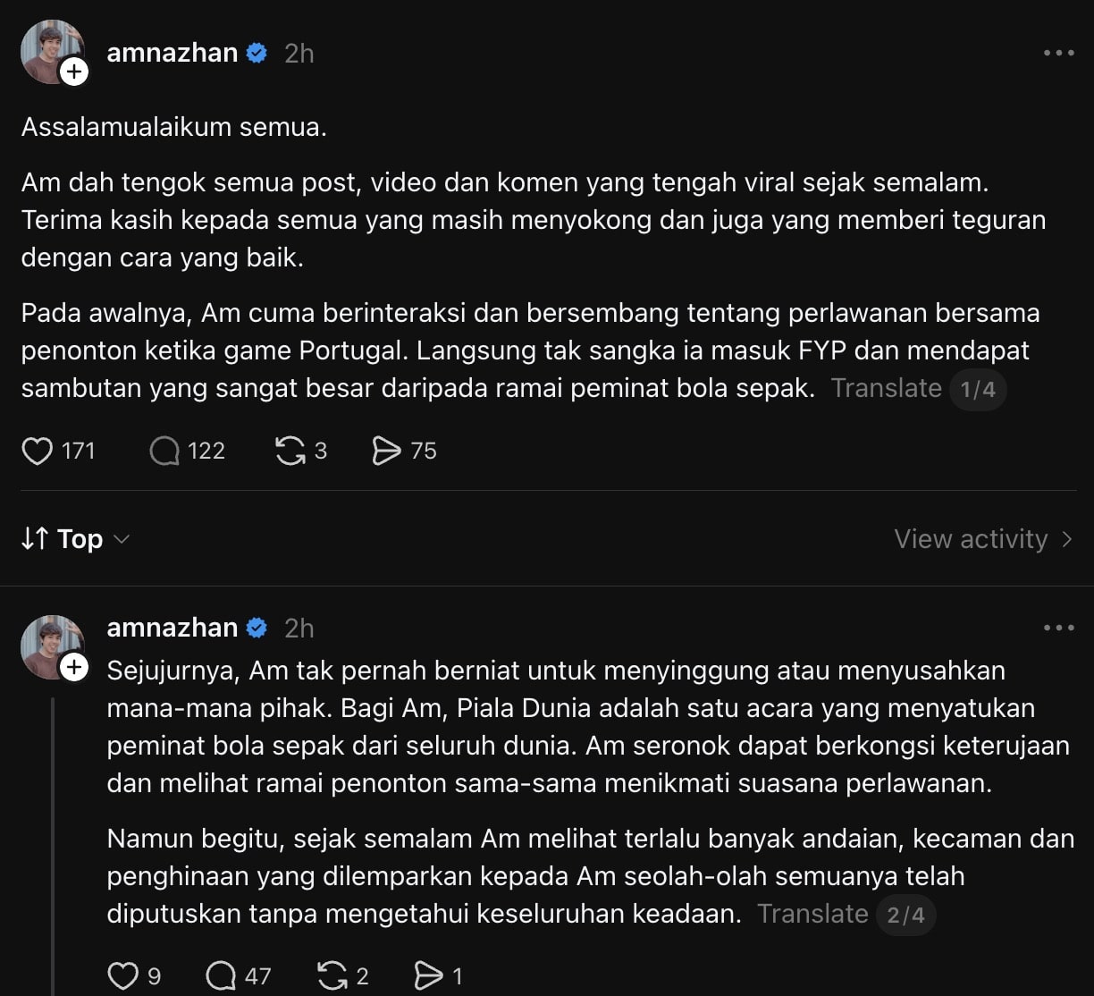 | am juga manusia biasa influencer buka mulut isu live piala dunia di tiktok | oh Media ammar nazhan