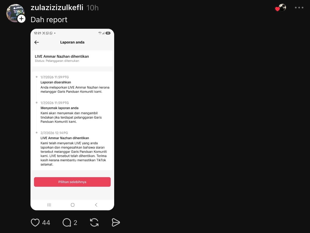 | kena kecam pun buat lagi netizen dakwa influencer kentang masih live piala dunia siap ada watermark rtm | oh Media ammar nazhan