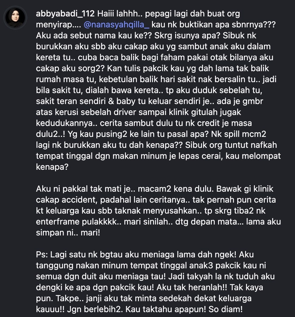 | satu keturunan kau pun takde datang tanya khabar abby abadi dakwa anak saudara norman hakim kurang ajar | oh Media abby abadi