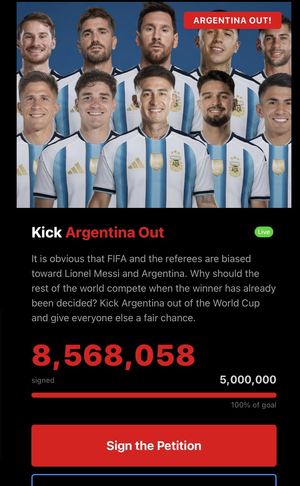 | pemenang sudah ditentukan petisyen singkir argentina kumpul 8 juta tandatangan dakwa fifa berat sebelah | oh Media argentina
