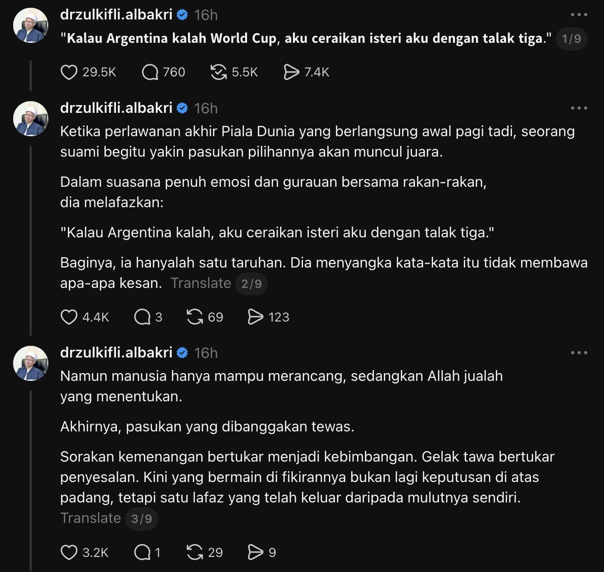 | kalau argentina kalah isteriku tertalak tiga dr zulkifli jelaskan hukum talak bersyarat | oh Media talak