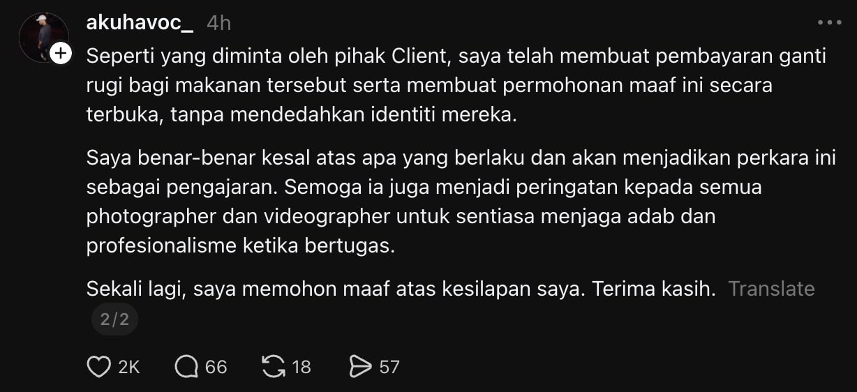 | ditegur makan tanpa izin di kenduri client jurugambar tampil mohon maaf | oh Media jurugambar