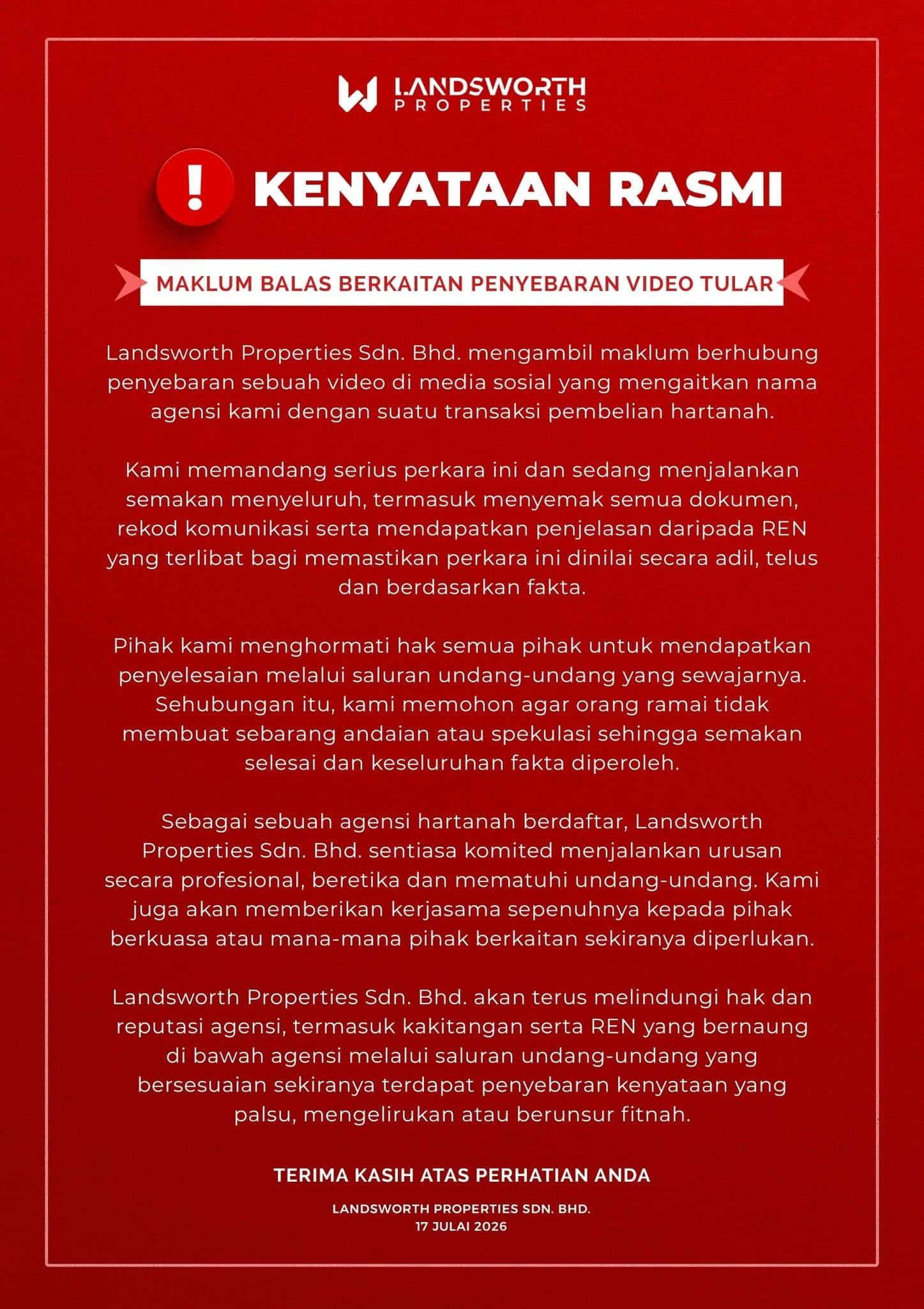 Landsworth properties | isu founder beli tanah rm450k agensi hartanah tampil beri kenyataan | oh Media Landsworth Properties