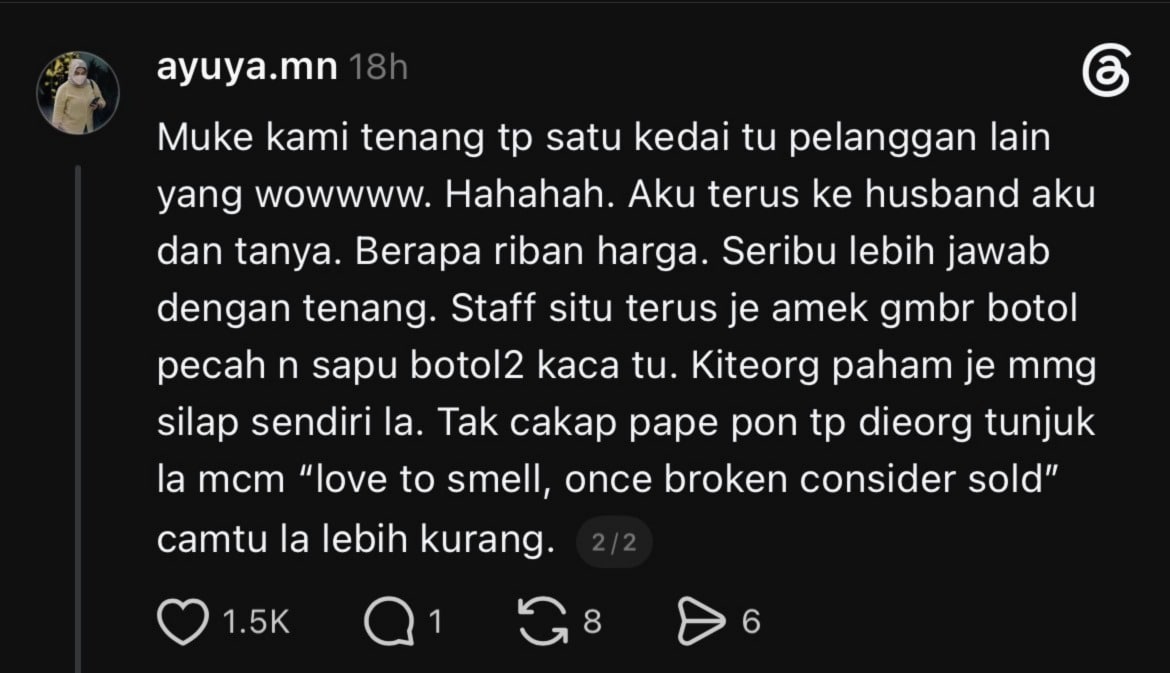 Pecah 1 | wanita kena bayar rm1080 selepas suami tak sengaja pecahkan tester minyak wangi | oh Media Pecah 1