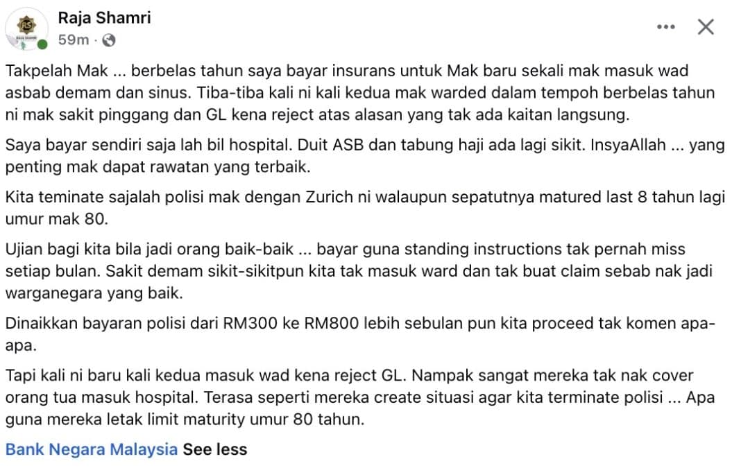 | dari rm300 naik ke rm800 sebulan tetap bayar lelaki kecewa gl insurans ibu kena reject bila masuk wad | oh Media