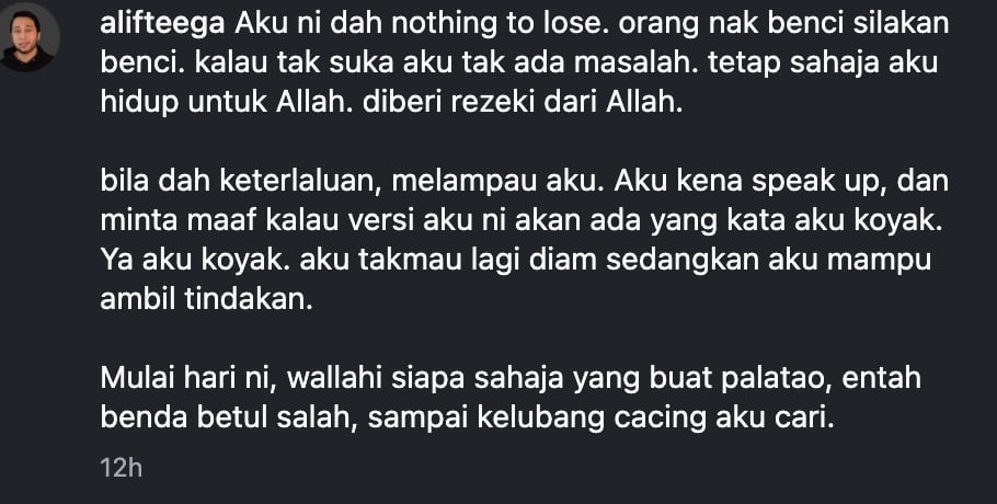 | ya aku koyak aliff teega bidas tuduhan libatkan bapa aisyah hijanah | oh Media aisyah hijanah