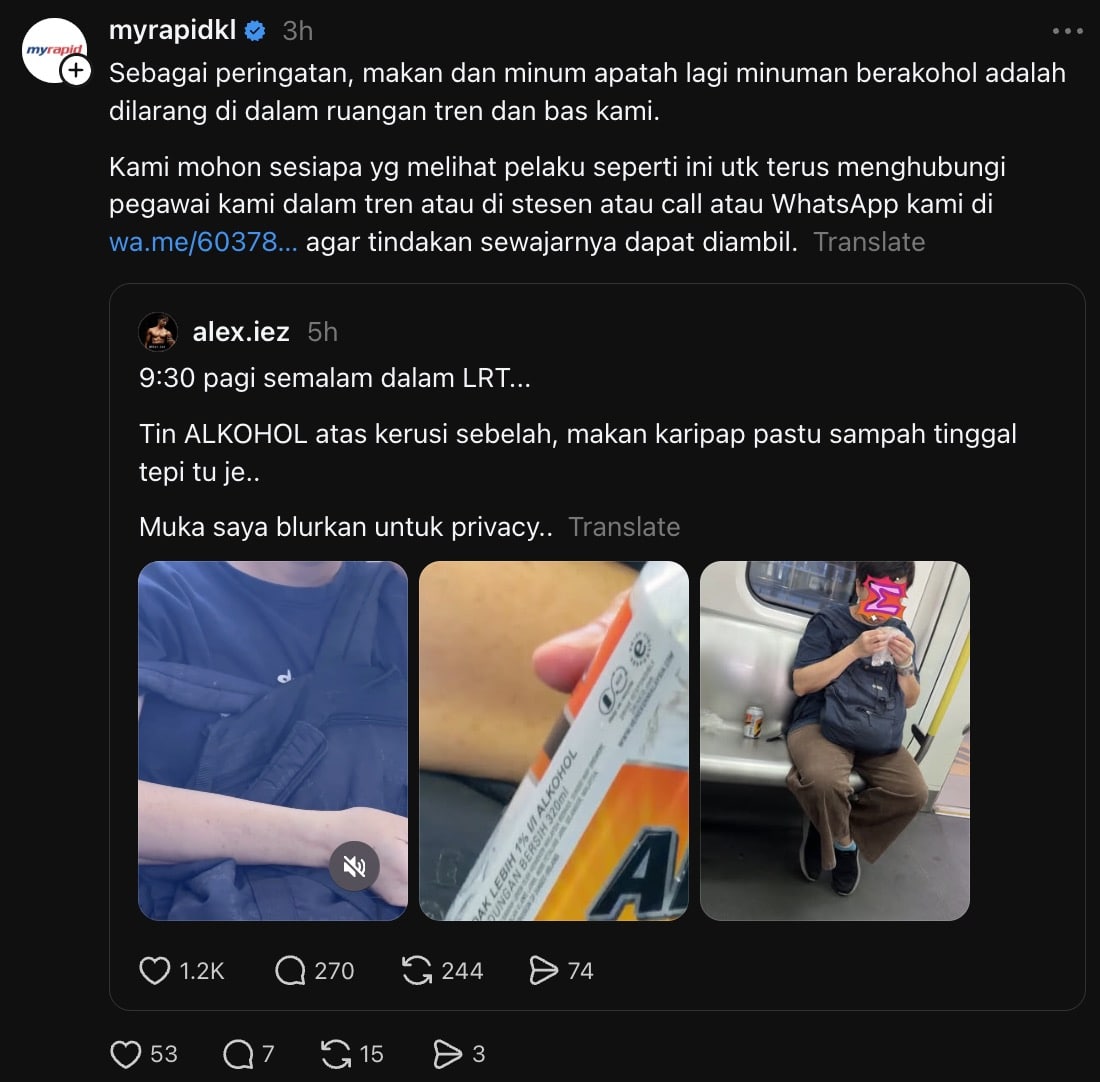 | tular video penumpang selamba minum alkohol makan karipap dalam lrt | oh Media rapidKL