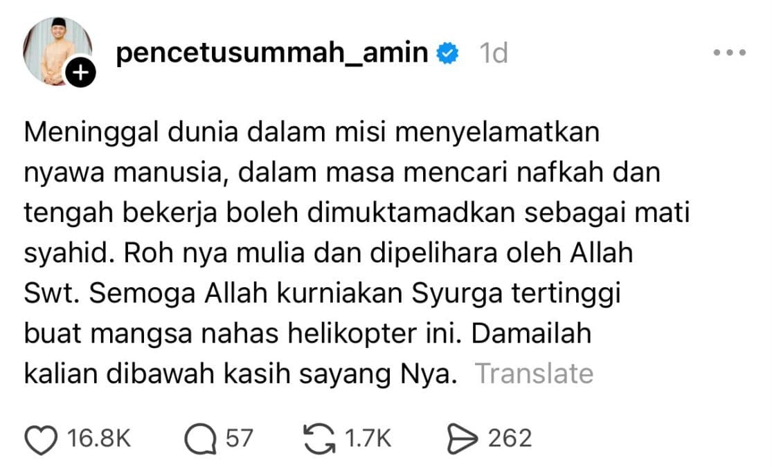 Pu amin | masa cari nafkah boleh dimuktamadkan sebagai mati syahid pu amin | trending oh Media | oh Media Pu Amin